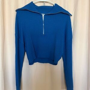 Blue Ribbed Half-Zip Sweater